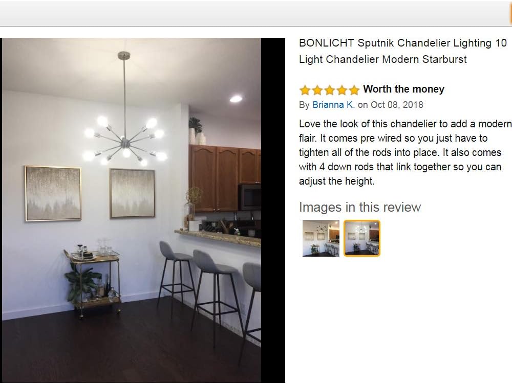 BONLICHT Sputnik Chandelier Lighting 10 Light Chandelier Modern Starburst Chandelier Mid Century Pendant Lighting Brushed Nickel Ceiling Light Fixture for Kitchen Dining Room Living Room Foyer - - 
