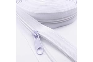 YUEDI Zipper Roll by Yard #5 Bulk 10 Yards Nylon Zipper with 10pcs Sliver Sliders and 10pcs Colorfull Sliders for DIY Sewing Craft Projects (White)