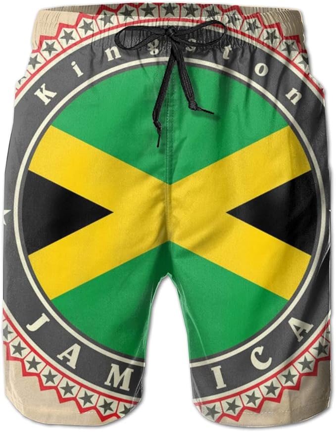 Men's 100 Polyester Vintage Jamaica Flag Beachwear, Comfortable