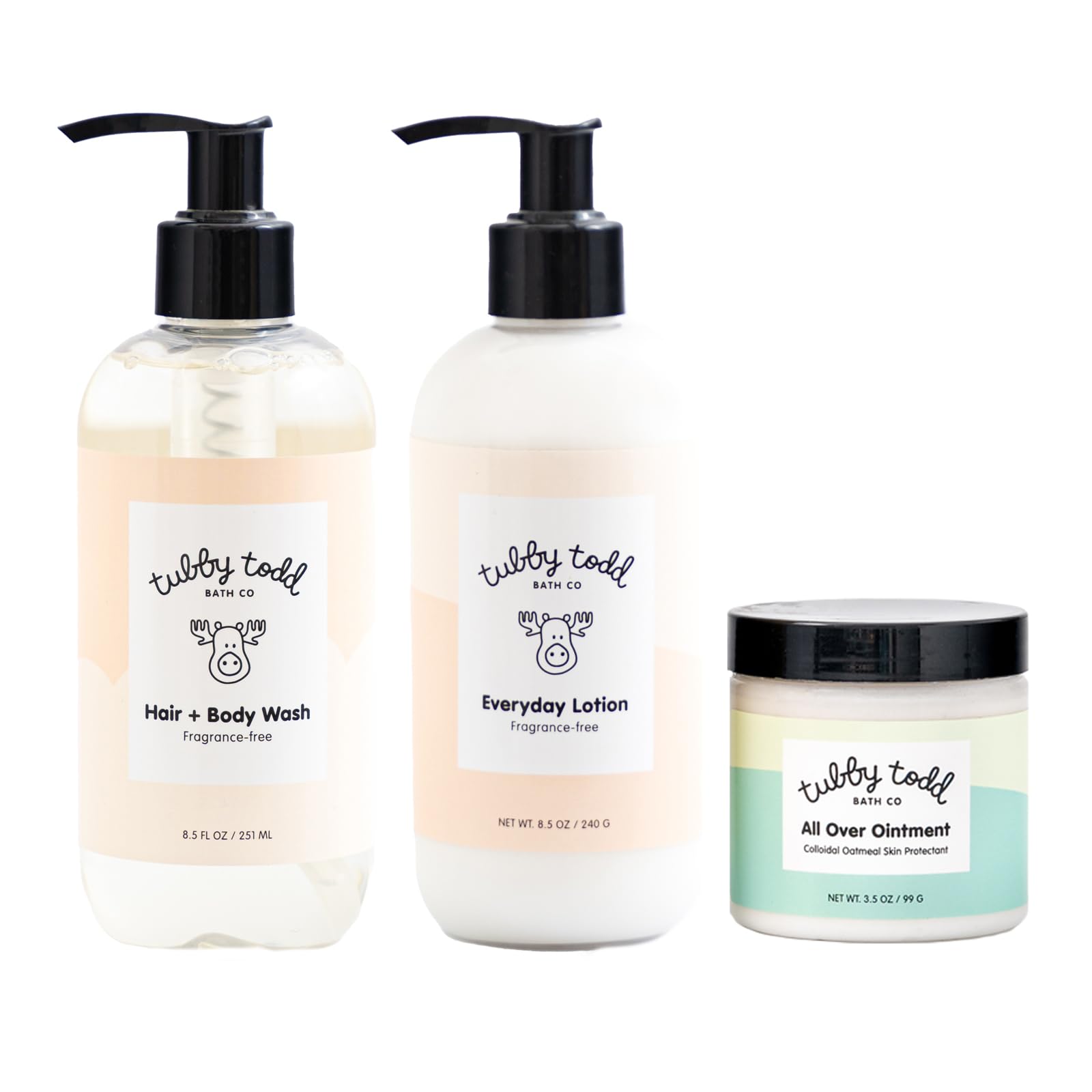 TUBBY TODD 3-Step Baby Bath & Skincare Routine - The Regulars Bundle - 8.5oz Baby Shampoo and Body Wash, 8.5oz Everyday Lotion & 3.5oz All Over Ointment - Fragrance-Free Image