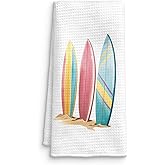 QICLM Surfboard Coastal Kitchen Towel, Summer Beach Hand Towel for Bathroom, Surfing Dish Tea Towel, Surfboard Decor, Coastal Kitchen Bathroom Decor, 16x24 Inches