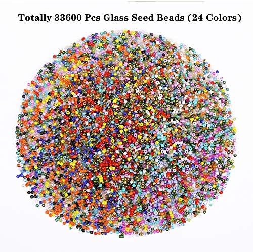 Glass Seed Beads Kit: 2mm Mini Beads in 24 Colours with Silver Charms - Jewelry Making Set