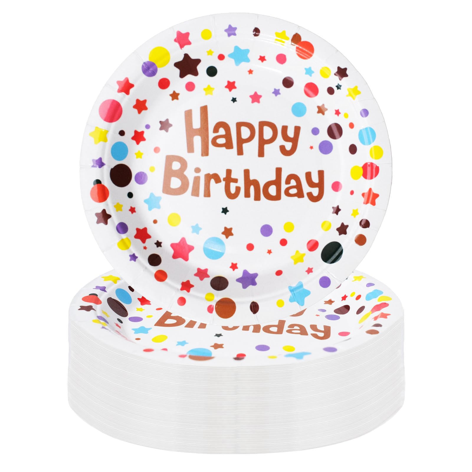 View 1 of Olutacot 120 Pcs Happy Birthday Party Paper Plates 7 Inch Disposable Cake Dessert Plates Polka Dots for Birthday Party Decorations Favors Supplies