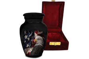 Honorary Memorials Patriotic Hearts Eagle Keepsake Urn for Human Ashes | American Flag Cremation Urn for Adults, Veteran, Medium Size, Handmade Funeral Urns with Velvet Bag