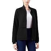 QBK Women's Heavyweight Bonded Fleece Scrub Jacket, Warm Modern Fit Zip-up Front Uniform Coat with 5 Pockets