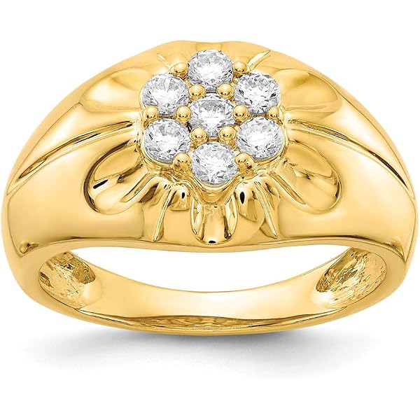Men's 10k Yellow Gold Solid Band Dad Ring With Diamonds - Size 7, Handcrafted In USA (Free Gift Packaging)