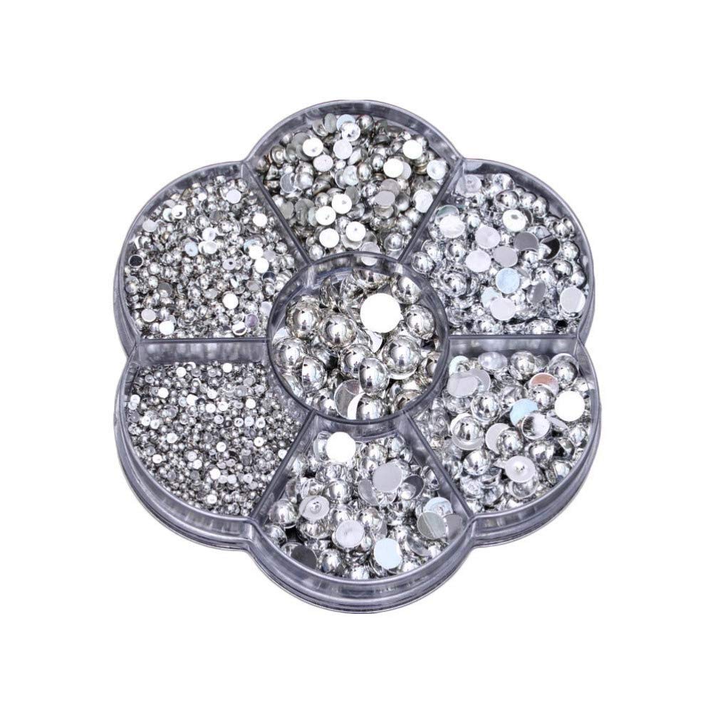 SUPVOX 2465PCS Flat Back Gem Half Pearl Bead Plastic Half Round Gem Scrapbook Craft DIY Nail Art Ornaments (Silver)