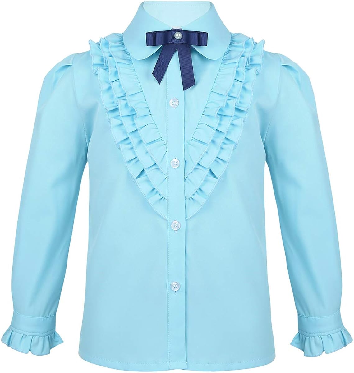 Alvivi Camisa Manga Larga Niña Cuello Volante con Corbata ...