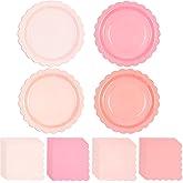 LDFDRT 80 pcs Scalloped Paper Plates and Napkins Light Pink Disposable Tableware Set Dessert Plates and Napkins Disposable Tableware Party Supplies for Birthday Wedding Picnic(Serves 40)
