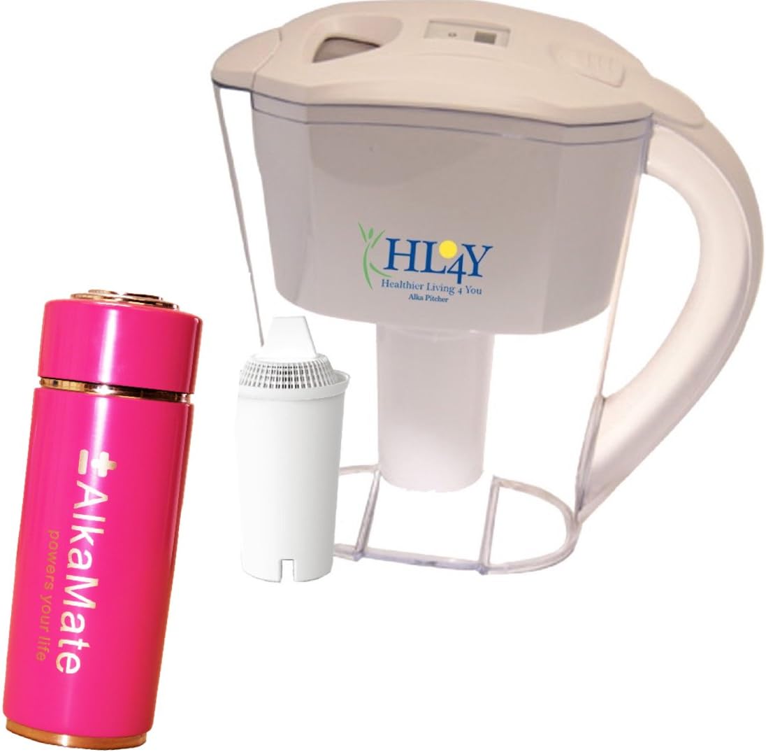 Alkaline Water Pitcher Bundled with Portable Alkaline Water Maker (Pink)