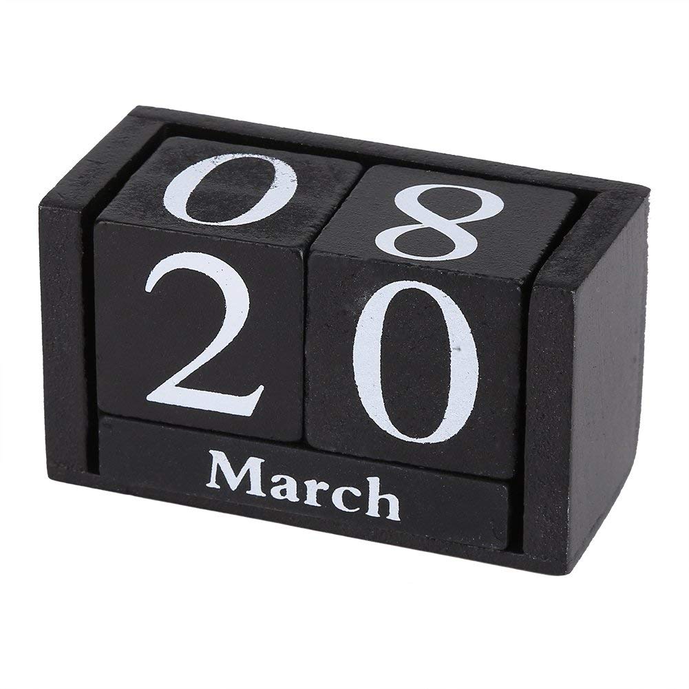 Calendar Block, Vintage Wooden Perpetual Desk Calendar Wooden Cubes Calendar Month Date Display Home Office Decoration(Black)