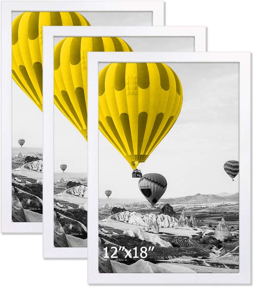 THREELOVE 12x18 Frame White Poster Frame Made of Solid Wood for Wall Mounting 12x18 Picture Frame, 3 Pack