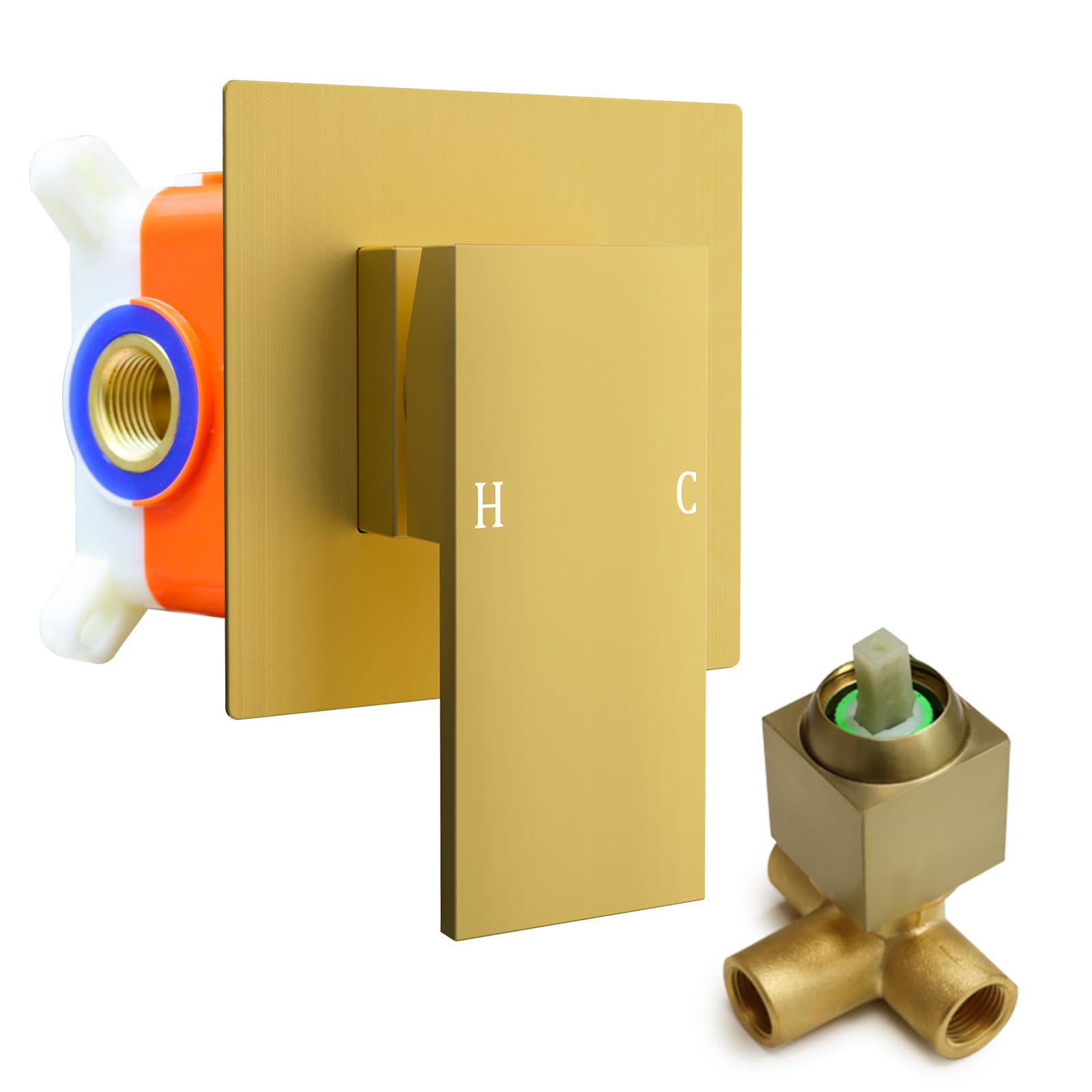 Square Shower Valve Single-Function Shower Handle Valve Wall Mount Brass Faucet Shower Rough-in Valve Bathroom Single Handle Trim Kit Brushed Gold - GETSHOWERSET