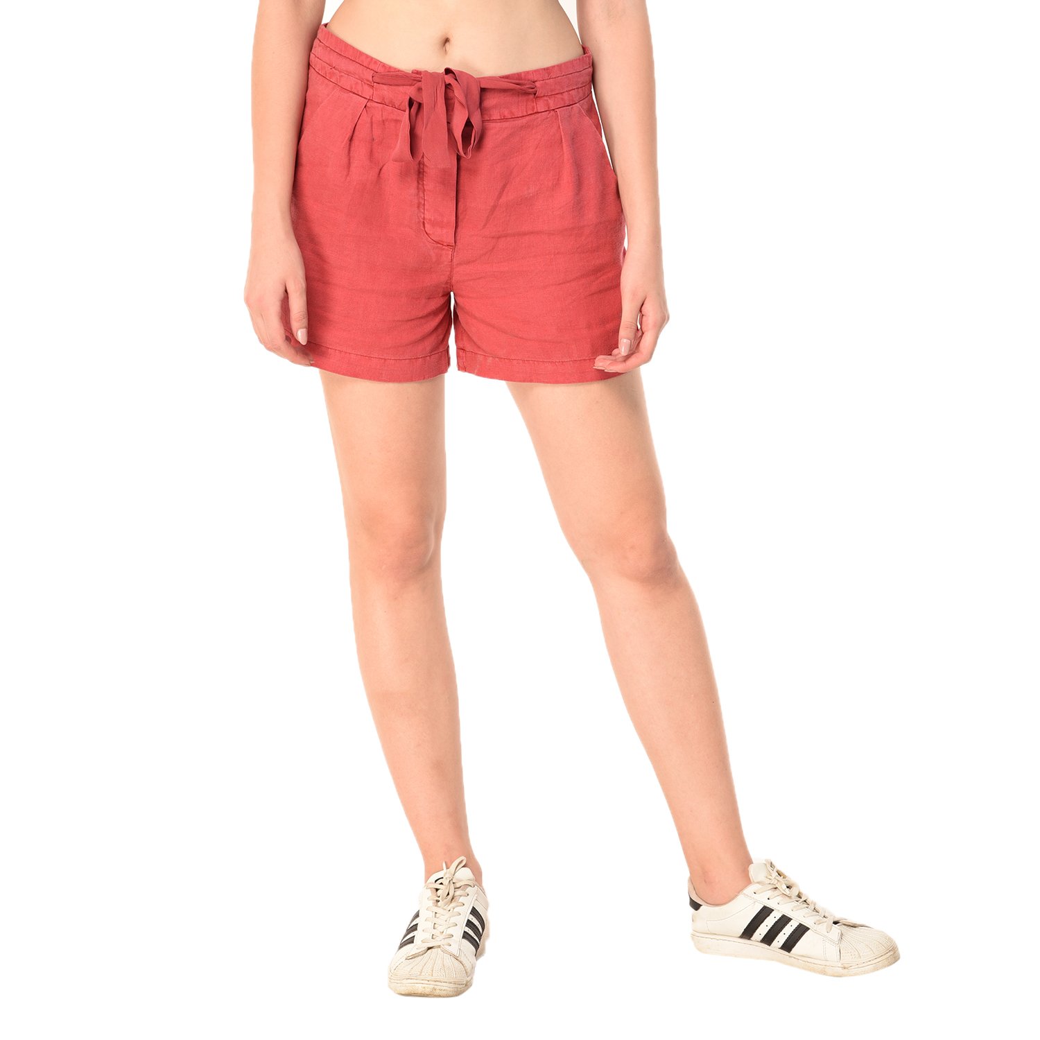 mansicollections cherry red linen shorts for women