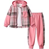Jolyshlid Girls' Sweatsuit 2 Piece Printed Button Down Hooded Sweatshirts and Jogger SweatPants Set 3-12Y