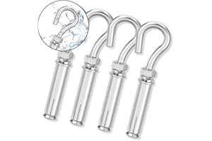 KUNTENSILE Concrete Anchors with Compact Hook, M6x90mm 3-9/16" 304 Stainless Steel Expansion Screw Bolts Heavy Duty Brick Anchors Hook Bolts (4-Pack)