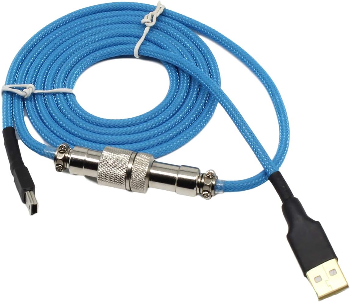 Geeksocial USB Mini B Cable for Mechanical Keyboard Coated Aviator Connector Adapter 1.5m Length Durable Nylon Braided Cord (Blue)