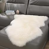 Genuine Sheepskin Rug with Little Patch | Real Wool Sheep Skin Pet Cushion | Ivory White 2*3FT Fluffy Wool Rug for Bedroom Li