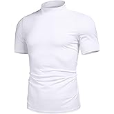 Poriff Mens Casual Turtleneck Mock Neck T Shirt Slim Fit Short Sleeve Summer Basic Tops