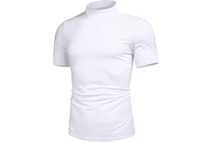 Poriff Mens Casual Turtleneck Mock Neck T Shirt Slim Fit Short Sleeve Summer Basic Tops