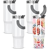 Tswofia 30 Oz Sublimation Tumblers Blank with Portable Handle, Stainless Steel Sublimation Cup with Straw Leakproof Flip, Individually Boxed (4 Pack)