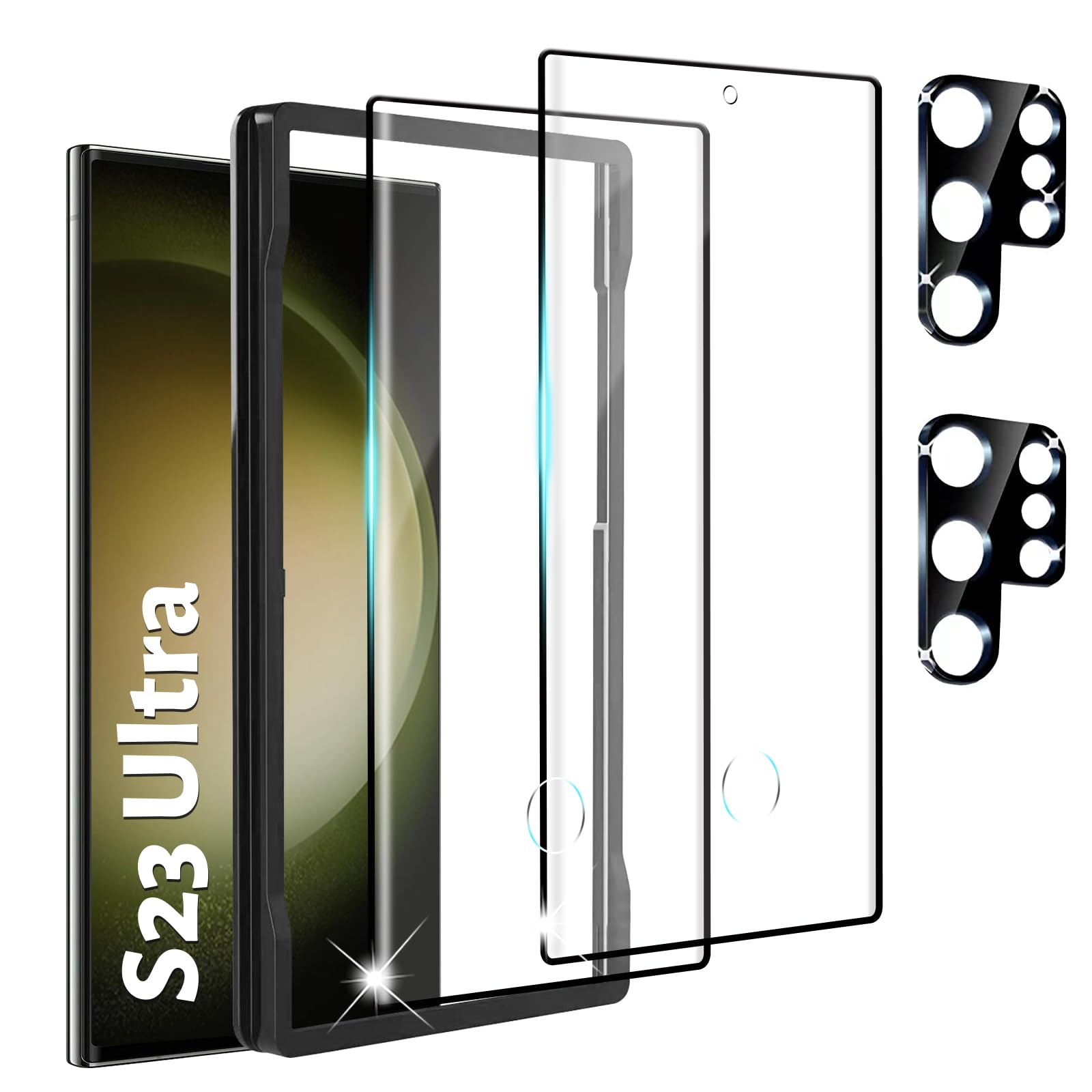 Xiezezei [2+2 Pack] Screen Protector Compatible with Galaxy S23 Ultra 5G - 2 Tempered Glass with 2 Camera Lens Protectors, High Clarity, Anti-Shatter, Bubble Free