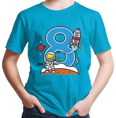 HARIZ Jungen T-Shirt Astronaut Rakete 8 Geburtstag Kinder Geschenkidee Inkl. Geschenk Karte