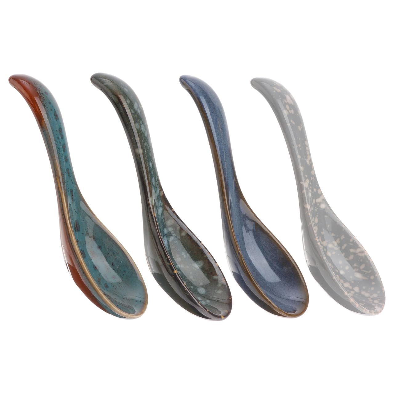 Housoutil Japanese Style Ceramic Rice Spoon 5.51 Inch Soup Spoon Set with Comfortable Handle for Home Kitchen Serving Soup Porridge Salad 4 Pack