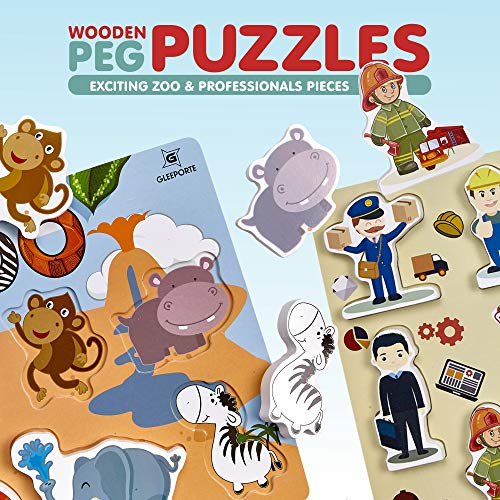 Gleeporte Wooden Chunky Puzzle Profession People Pieces - Learning Educational Puzzle Board with Free Standing Pieces for Toddlers & Kids (10 pcs)