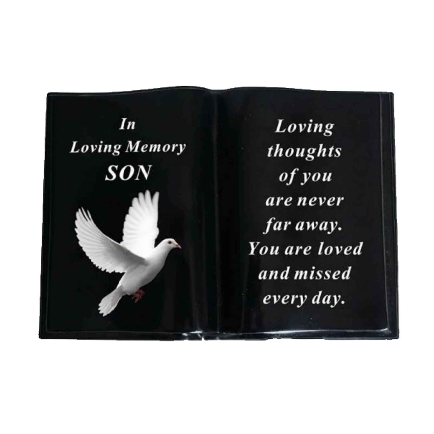 Widdle Gifts Graveside Memorial Open Book Ornament - Black with Dove - Son 9092