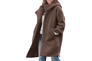 chouyatou Women's Winter Single Breasted Long Wool Coat with Hood Casual Wool Blend Trench Coat Jacket