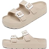 Haifago Women's Platform Sandals with Arch Support, Summer Beach Slides Adjustable Buckle Comfortable Lightweight EVA Slip on Slide