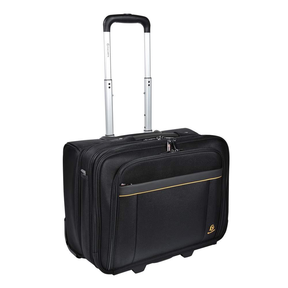 Exacompta - Ref 18534E - Exactive - Exatrolley Travel Suitcase With Wheels and a Telescopic Handle - 450 x 250 x 395mm in Size, Padded Compartment for a 15.6" Laptop - Black & Orange