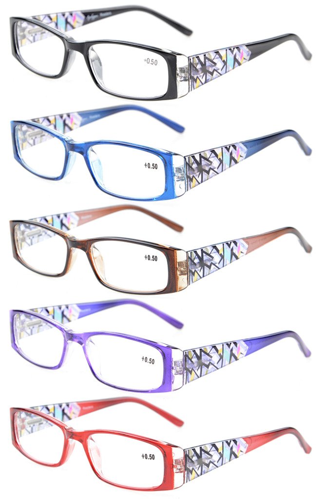 Eyekepper 5-Pack Stylish LookCrystal Aeropittura Arms Spring Hinges Womens Reading Glasses +0.5