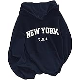 GORGLITTER Women's Letter Graphic Hoodies Drawstring Long Sleeve Sweatshirt Pullover