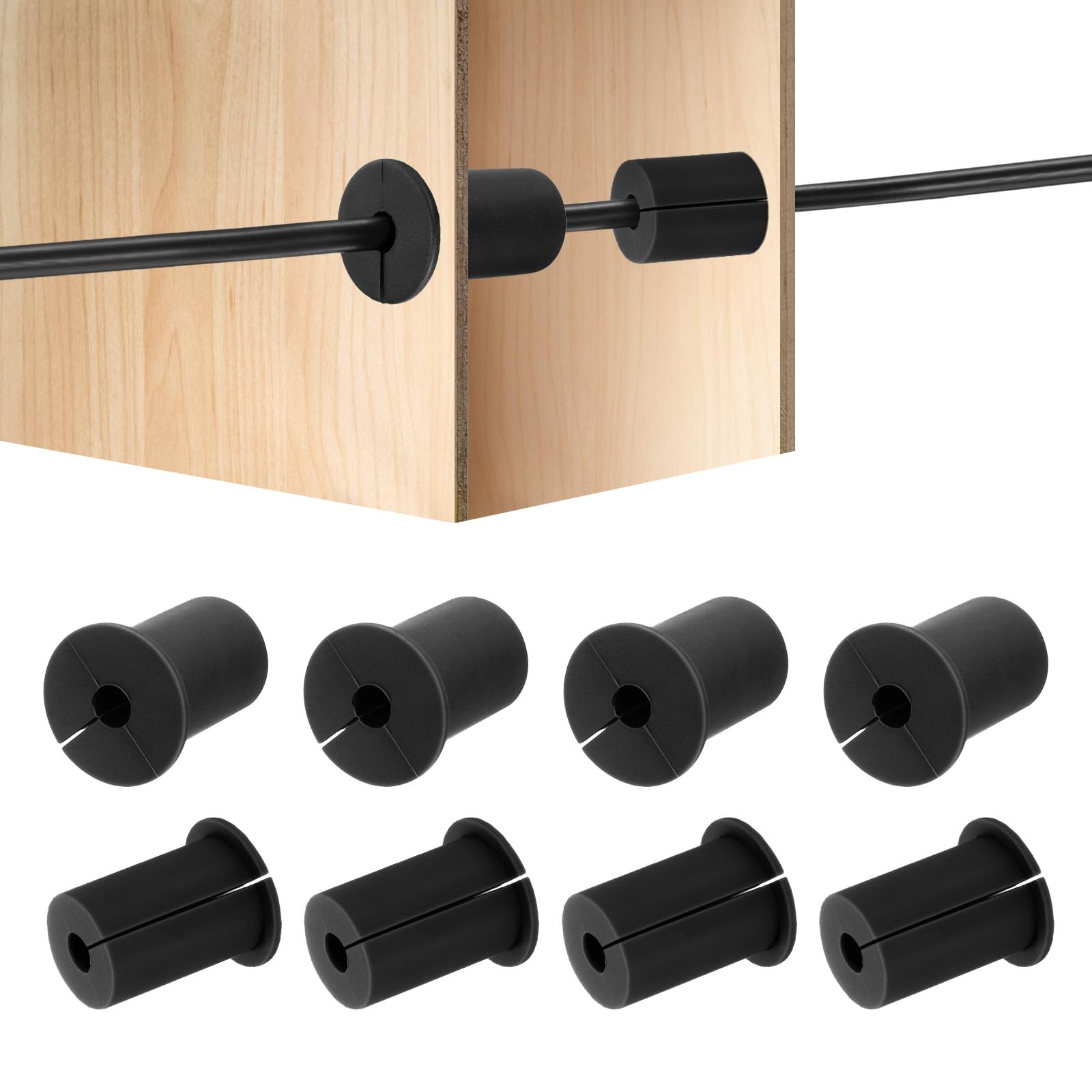 HiPicco 8Pcs Wall Grommets for Cables 1-Inch Silicone Cable Wall Bushing Feed Through Cable Routing Kit Accessories Wall Cable Pass Through for Ethernet with 8mm Hole, Black