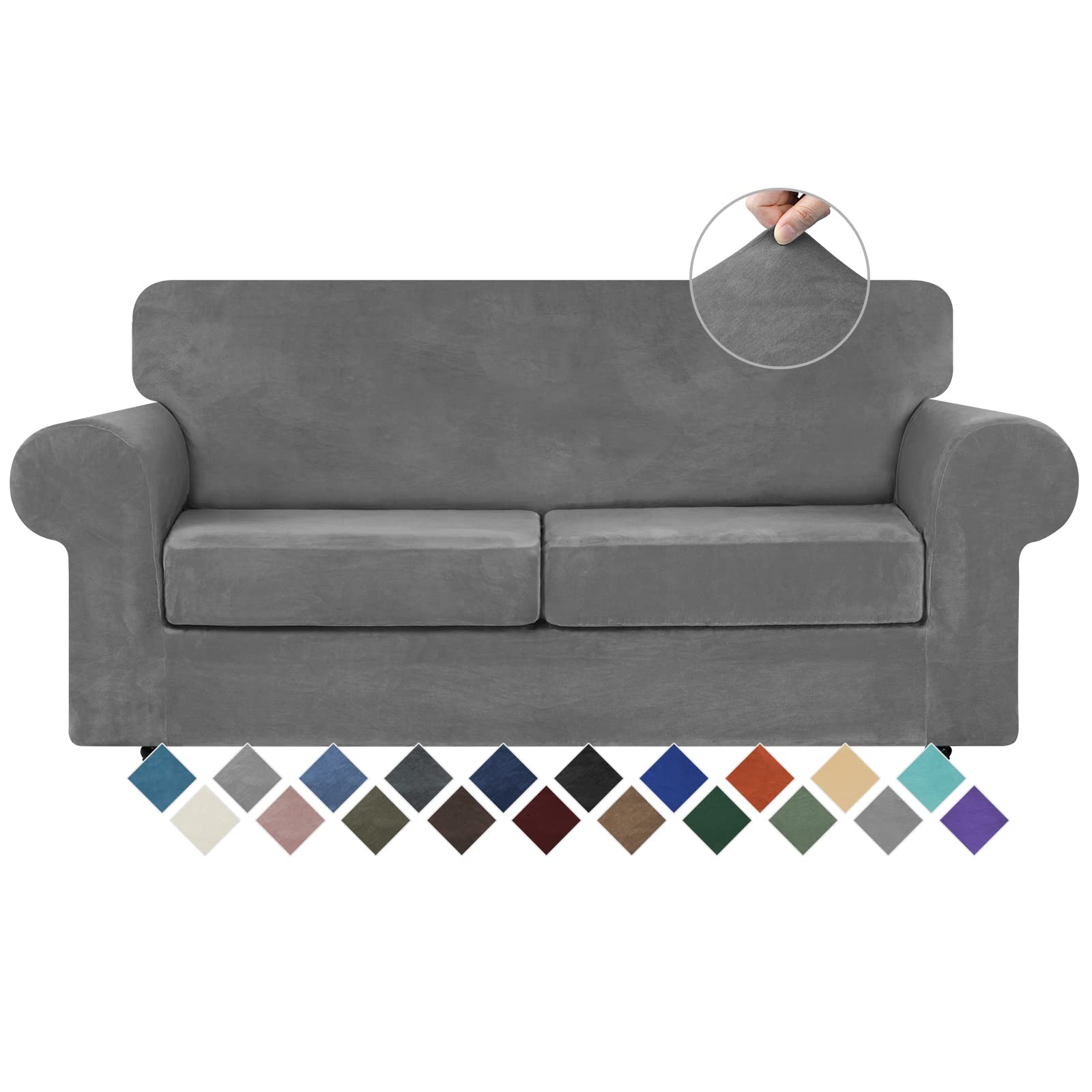 Photo 1 of WEERRW Velvet Couch Covers for 2 Cushion Couch Sofa - High Stretch Luxury Velvet Plush 3 Pieces Sofa Slipcovers with Elastic Bottom, Furniture Protector for Pets, Machine Washable, Light Grey, Medium
