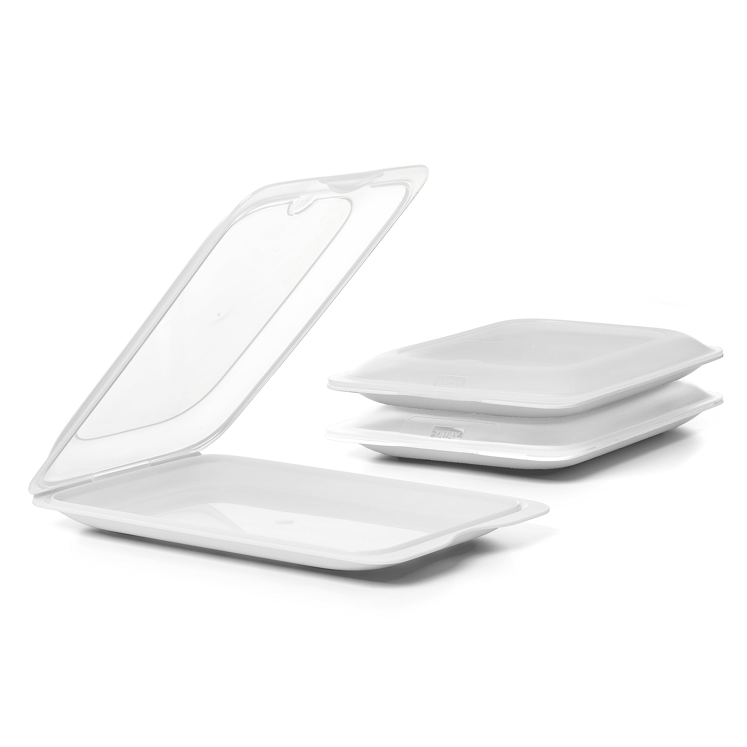 TATAY Cold Meat Containers for Fridge | Set of 3 Standard | Fridge Storage | Removable Lid, Stackable | Microwave, Freezer and Dishwasher Safe | BPA-Free, 17 x 3.2 x 25.2 cm, Colour White