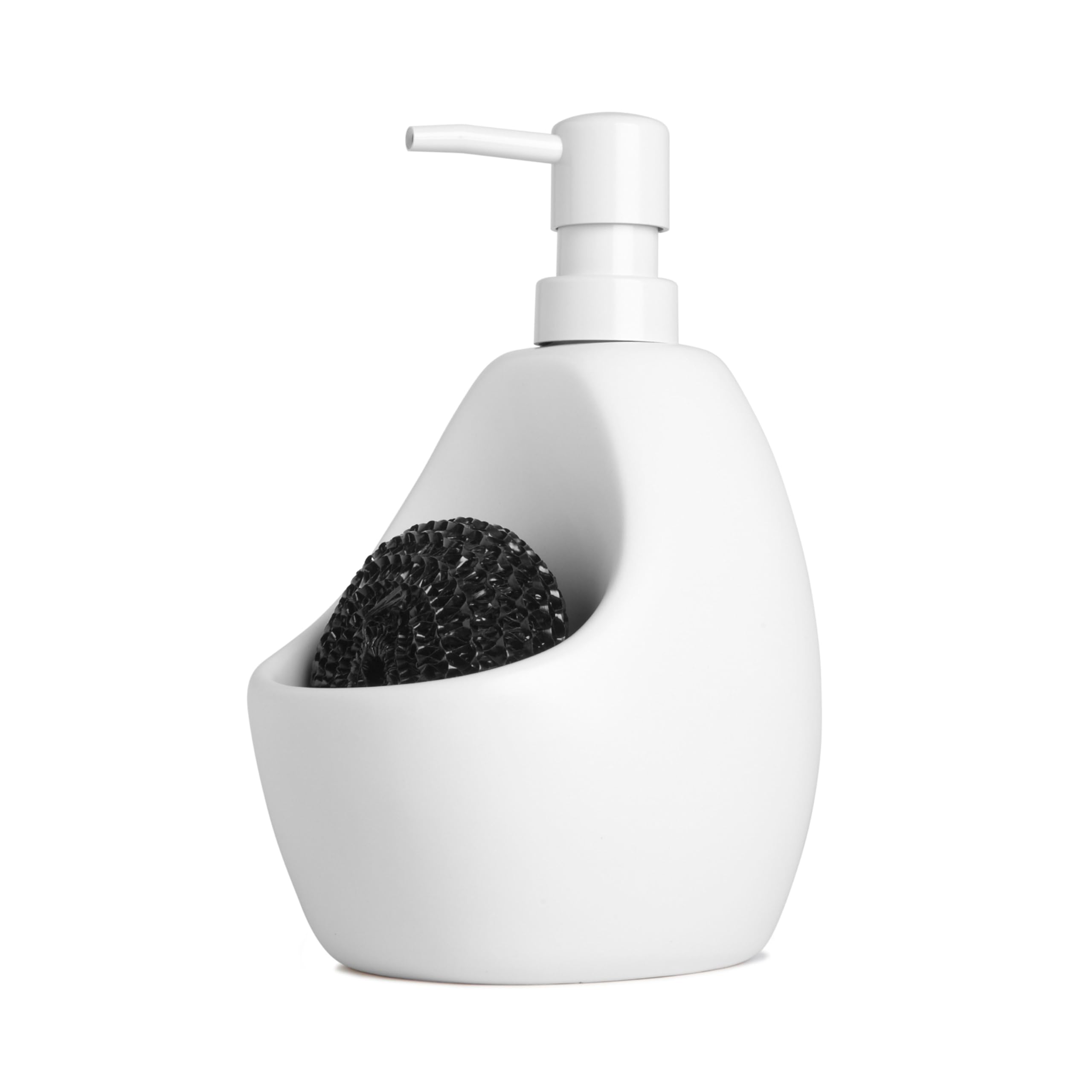Umbra Joey, Matte Ceramic Liquid Soap Dispenser with Sponge Caddy, Ideal for Kitchen or Bathroom Use, White