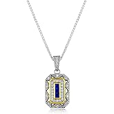 Newshe Women's Created Blue Sapphire White Cz 925 Sterling Silver Gemstone Pendant Chain Necklace 18"