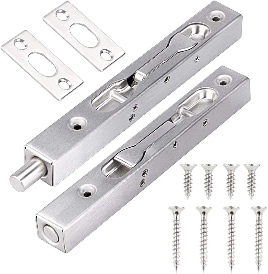 BUZIFU 2 Pack Door Flush Bolt Latch 6 Inch Concealed Door Bolt Slide Bolt Lock