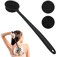 Silicone Back Scrubber for Shower 15in Long Handle Body Brush 2-Sided Exfoliating & Massage Brush Creates Rich Foam Long Hand