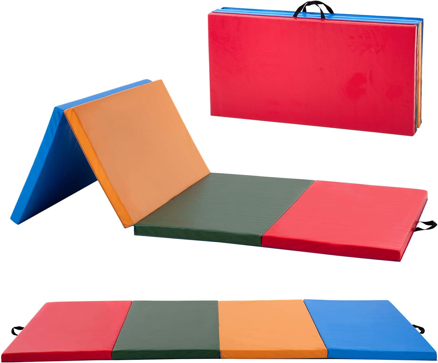 Vnewone Portable Gymnastics Mat 4x8 Soft Tumbling Mat 2 Inch Thick Gym Mat Indoor Outdoor Exercise Mat 4 Folding PU Leather Mat Fitness Mat for Kid Tumbling Mat