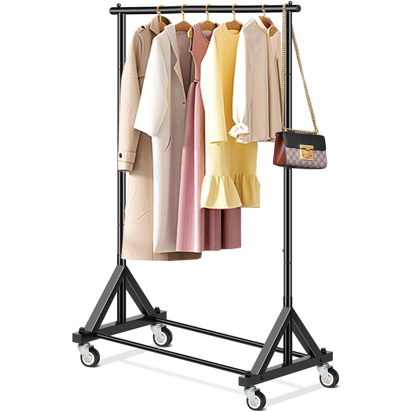 MISSLO Heavy Duty Small Clothes Rail for Bedroom, Rolling Clothes Rack on Wheels, Metal Clothing Rail Garment Hanging Rack for Clothes, Coats, Shirts (Black)