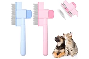 Heclia Self Cleaning Flea Comb for Cats and Dogs, 2PCS Fine Tooth Stainless Steel Pet Flea Comb, Lice Treatment Grooming Tool for Kittens Shedding and Massage
