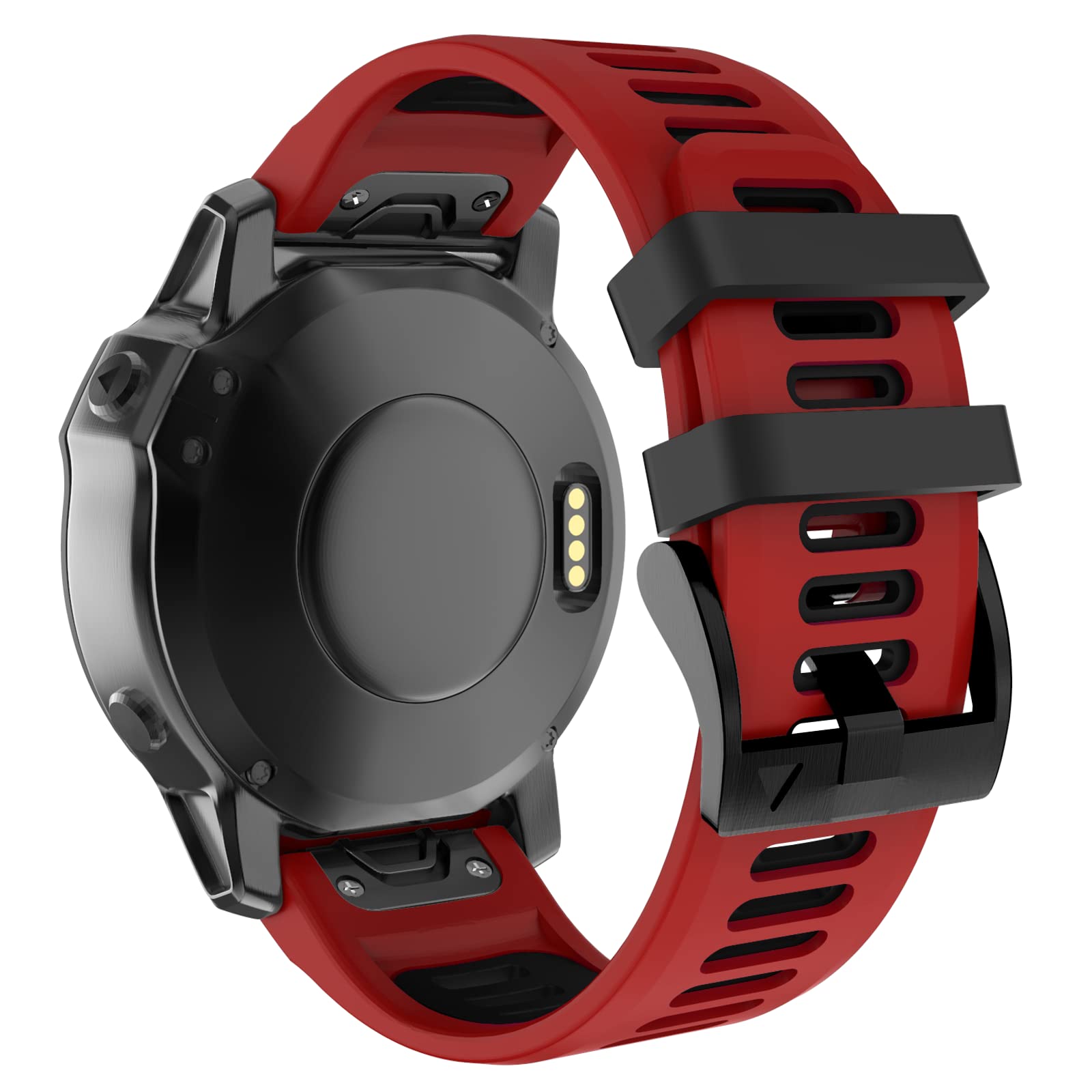 OVERSTEP Watch Band for Garmin Fenix 6X, 6X Pro, 7X, 5X, 5X Plus, 3, 3 HR, Descent MK1, D2 Delta PX, D2 Charlie - 26mm Silicone Strap Replacement Wristband - Red Black - Sports - Unisex