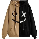 GORGLITTER Men's Color Block Long Sleeve Zip Up Hoodie Cartoon Graphic Drawstring Hooded Sweatshirt Tops
