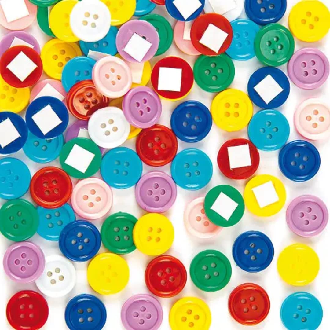 Baker Ross Multicoloured Self Adhesive Craft Buttons Value Pack, Embellishments For Kids Arts and Crafts Activities Value Class pack (Pack of 200)