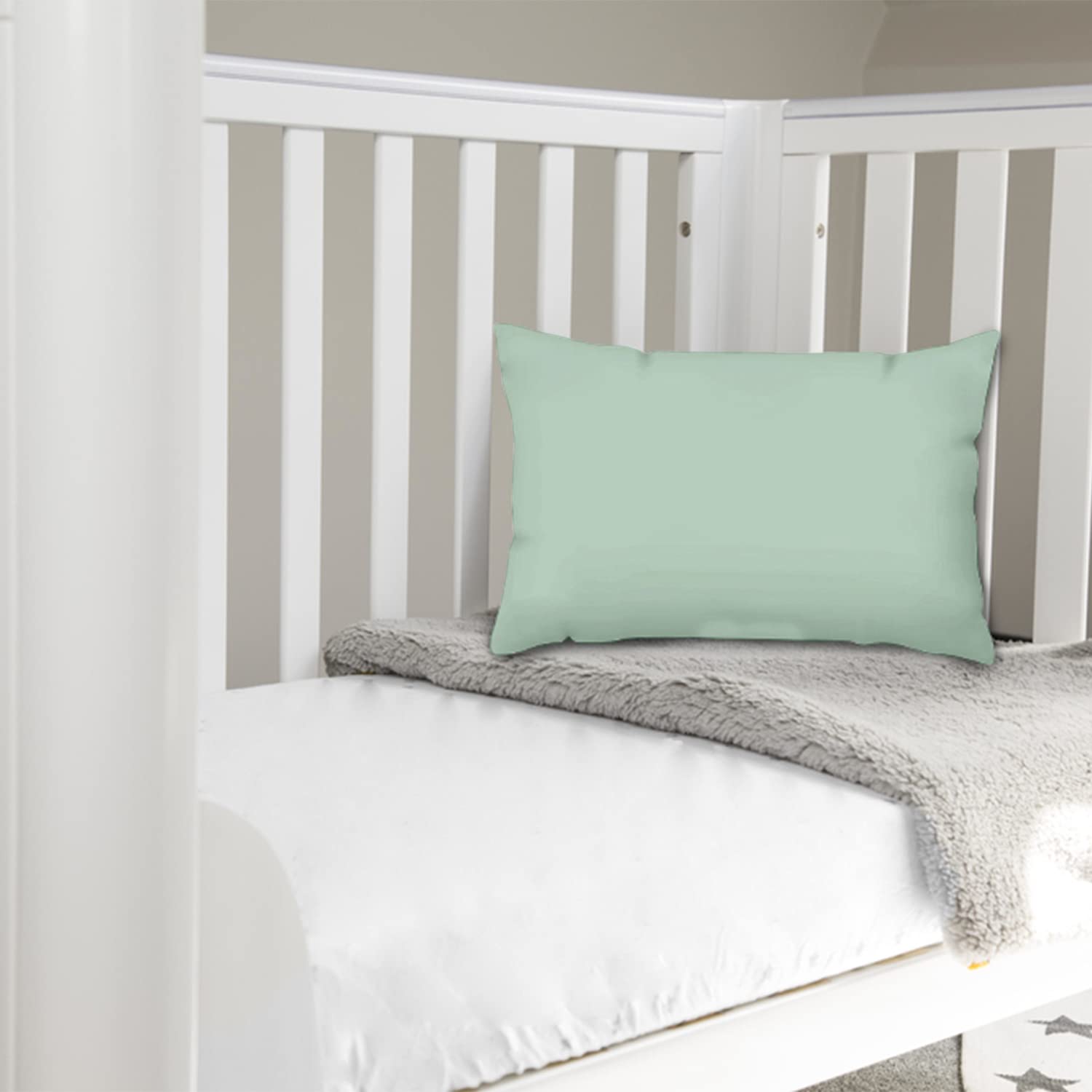 Pizuna Crib Pillow Cover 40x60cm Sea Foam, 2pc 400 Thread Count 100% Long Staple Cotton Highly Breathable Sateen Weave Baby Toddler Pillow Cases For Boys And Girls By