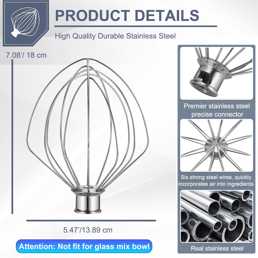 KN256WW Stainless Steel Whisk Attachment for KitchenAid 6 Quart Bowl-Lift Stand Mixer 6-Wire Whip Attachment for Kitchen Aid Accessories